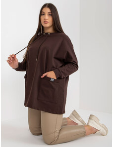 Fashionhunters Dark brown sweatshirt plus size basic with drawstring
