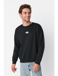 Trendyol Black Oversize/Wide Cut Fit Animal Embroidery Fleece Inside Sweatshirt
