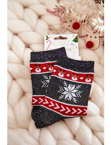 Kesi Women's Christmas socks shiny reindeer Black and red