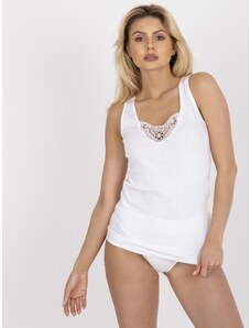 Fashionhunters White cotton top with lace at the neckline