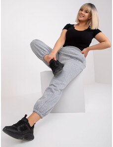 Fashionhunters Large size grey melange sweatpants with Banni pockets