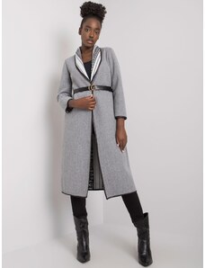 Fashionhunters Grey melange coat with pockets and belt