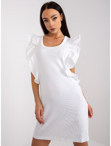Fashionhunters White ribbed minidress with ruffles
