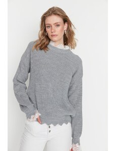 Trendyol sivi džemper od čipke i tila