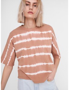 Light Brown Patterned Loose T-Shirt Noisy May Buster - Women