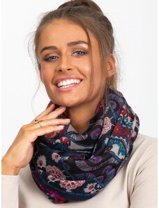 Fashionhunters Navy blue scarf with folk patterns