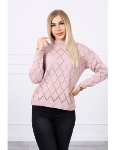 Kesi High-neckline sweater with powder pink diamond pattern