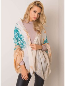 Fashionhunters Beige and turquoise scarf with print