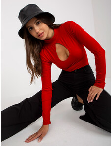 Fashionhunters Red cotton blouse with basic turtleneck