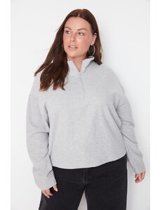 Trendyol Curve Gray Stand Collar Zippered Thessaloniki Thin Knitted Sweatshirt