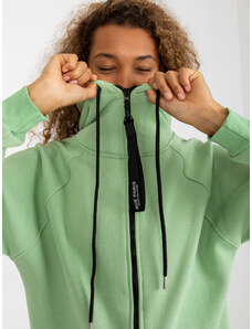 Fashionhunters Light green long zippered base sweatshirt with pockets RUE PARIS