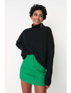 Trendyol crni široki fit mekani teksturirani džemper od pletenine za stojeće ovratnike