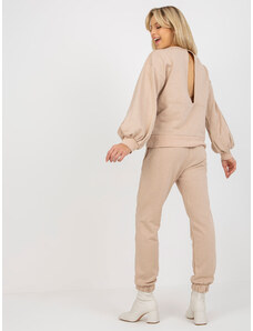 Fashionhunters Beige casual ensemble with blouse with wide sleeves