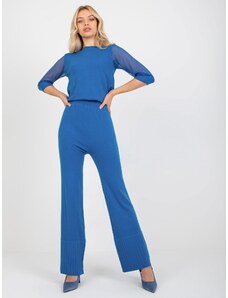 Fashionhunters Dark blue knitted trousers with wide legs