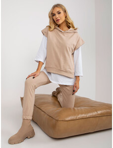 Fashionhunters Beige three-piece casual set with sweatshirt