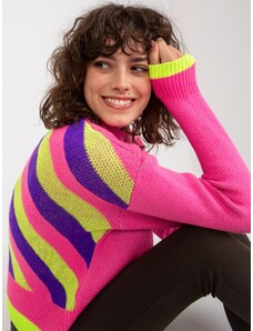 Fashionhunters Pink classic sweater with colorful print