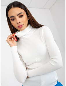 Fashionhunters Ženski bijeli rebrasti džemper s dolčevitom