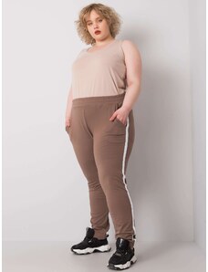 Fashionhunters Beige oversized sweatpants with side stripes
