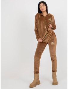 Fashionhunters Velour two-piece set Camel with trousers