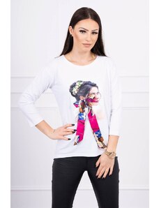 Kesi Blouse with graphics and colorful bow 3D white