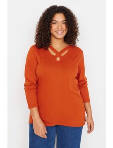 Trendyol krivulja narančasti ovratnik detaljan pletenina džemper