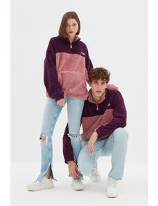 Trendyol Purple Unisex Oversize/Wide-Fit Color Block Warm Plush Sweatshirt with Minimal Embroidery