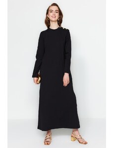 Trendyol crna pletena haljina s detaljem gumba na ramenu