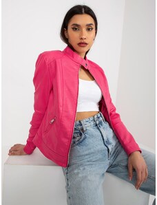 Fashionhunters Tamno ružičasta ženska motociklistička jakna izrađena od umjetne kože s džepovima