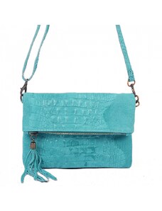 Luksuzna Talijanska torba od prave kože VERA ITALY "Hicci", boja tirkiz, 17x23cm