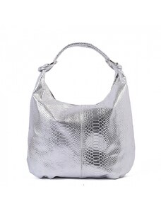 Luksuzna Talijanska torba od prave kože VERA ITALY "Meirima", boja srebrnast, 34x45cm