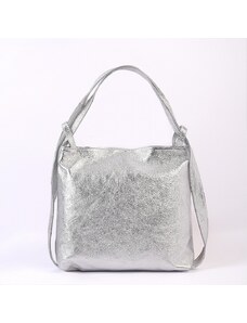 Luksuzna Talijanska torba od prave kože VERA ITALY "Sanura", boja srebrnast, 37x42cm