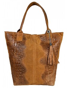 Luksuzna Talijanska torba od prave kože VERA ITALY "Geniba", boja konjak, 34x42cm