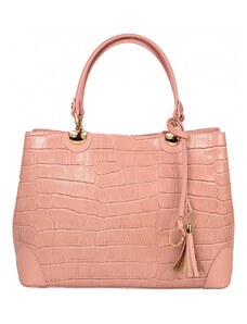 Luksuzna Talijanska torba od prave kože VERA ITALY "Zorianda", boja ružičasta, 24x30cm