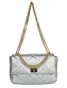 Luksuzna Talijanska torba od prave kože VERA ITALY "Bagersa", boja srebrnast, 18x27cm