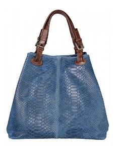 Luksuzna Talijanska torba od prave kože VERA ITALY "Lefkada", boja boja traperica, 29x35cm