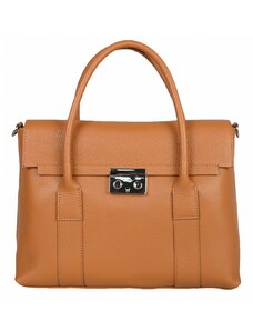 Luksuzna Talijanska torba od prave kože VERA ITALY "Fragaria", boja konjak, 26x35cm