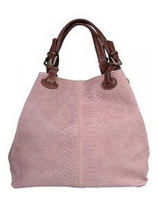 Luksuzna Talijanska torba od prave kože VERA ITALY "Luneta", boja puderasto ružičasta, 29x35cm