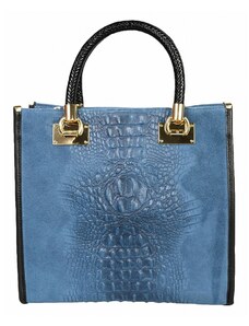 Luksuzna Talijanska torba od prave kože VERA ITALY "Orjena", boja boja traperica, 30x32cm