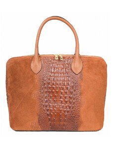 Luksuzna Talijanska torba od prave kože VERA ITALY "Roxandra", boja konjak, 28x40cm