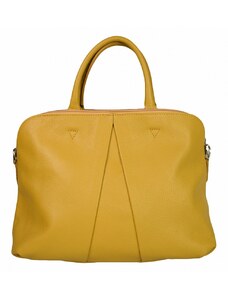 Luksuzna Talijanska torba od prave kože VERA ITALY "Golpaya", boja senf, 27x39cm
