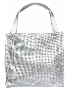 Luksuzna Talijanska torba od prave kože VERA ITALY "Kina", boja srebrnast, 32x34cm