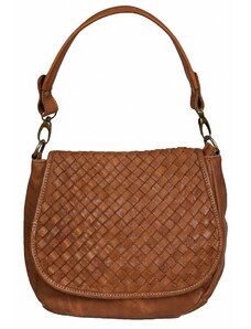 Luksuzna Talijanska torba od prave kože VERA ITALY "Pesa", boja konjak, 26x33cm