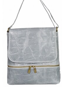 Luksuzna Talijanska torba od prave kože VERA ITALY "Marea", boja svijetlo siva, 27x28cm
