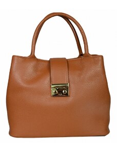 Luksuzna Talijanska torba od prave kože VERA ITALY "Minora", boja konjak, 26x33cm