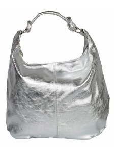 Luksuzna Talijanska torba od prave kože VERA ITALY "Ksira", boja srebrnast, 35x45cm