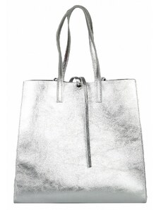 Luksuzna Talijanska torba od prave kože VERA ITALY "Vira", boja srebrnast, 33x32cm