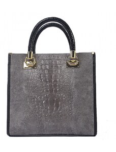 Luksuzna Talijanska torba od prave kože VERA ITALY "Peleda", boja siva, 30x32cm