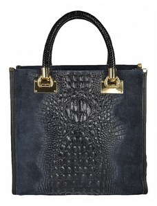 Luksuzna Talijanska torba od prave kože VERA ITALY "Merita", boja tamnoplava, 30x32cm