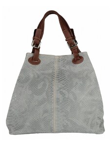 Luksuzna Talijanska torba od prave kože VERA ITALY "Duglasa", boja svijetlo siva, 29x35cm