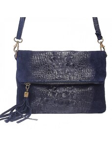 Luksuzna Talijanska torba od prave kože VERA ITALY "Boxa", boja tamnoplava, 17x23cm